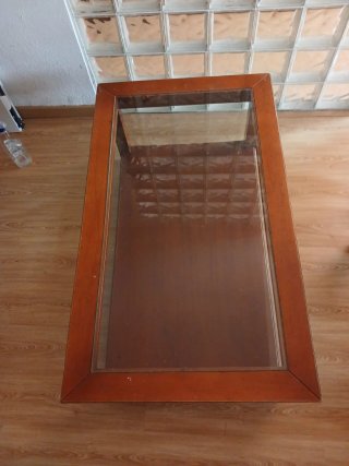 Mesa de salón rectangular madera y cristal