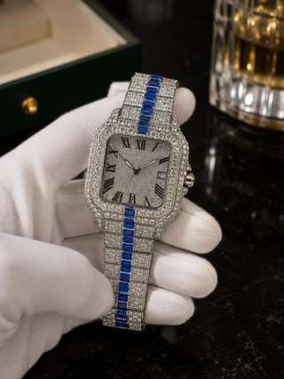 Orologio Lusso Cristalli Blu e Argento