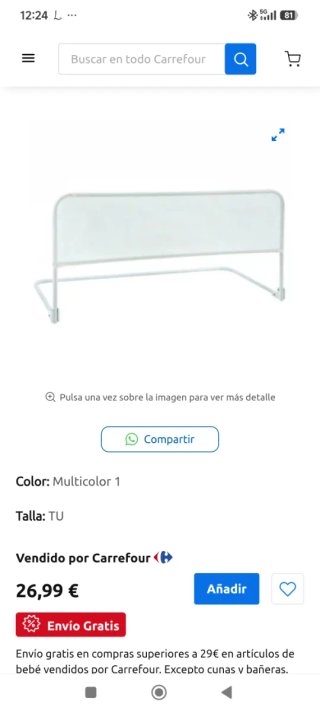 Barrera para cama 90 cm