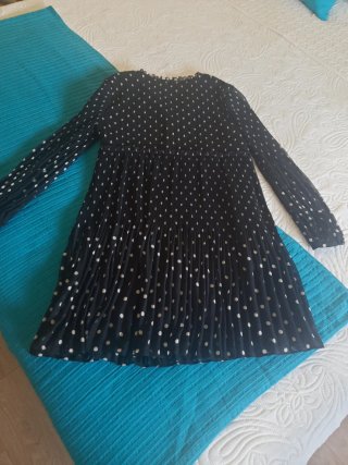 Vestido Zara corto negro lunares blancos XS