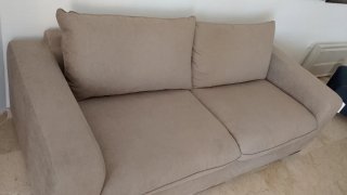 Sofá 3 plazas beige tela.