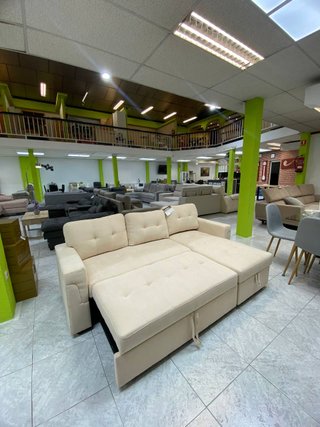Sofá Cama Chaise Longue Beige con Arcón 349€