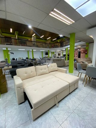 Sofá Cama Beige Moderno con Chaise Longue