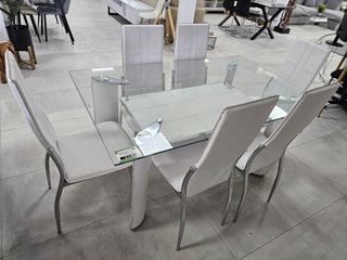 Mesa de Cristal Templado de 150cm + 6 Sillas