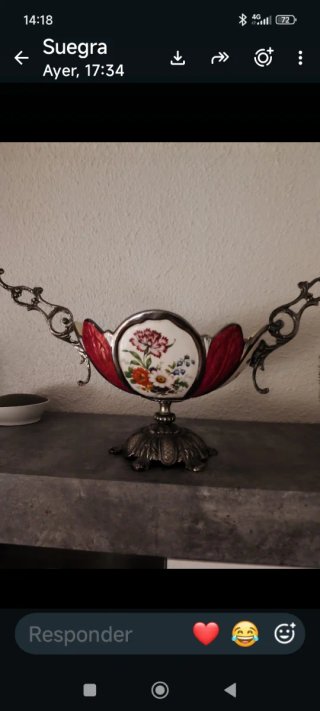 Frutero Plata y Porcelana Decorado