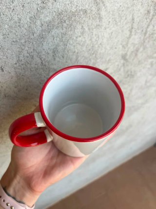 Caja 21 Tazas Cerámica Blancas y Rojas