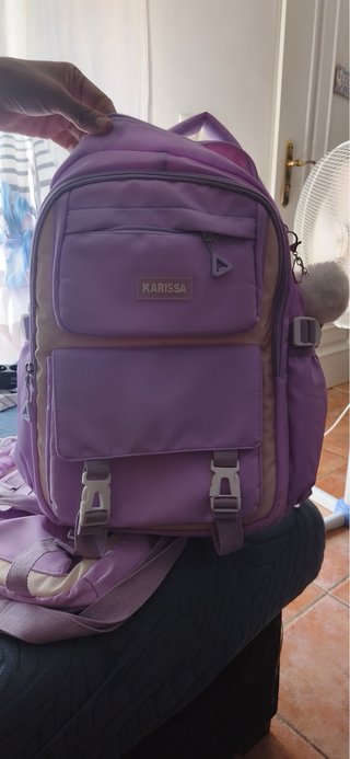 Mochila Karissa Morada y Beige con Cartera