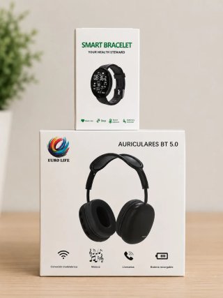 Pack Auriculares BT 5.0 y Reloj Smart Bracelet
