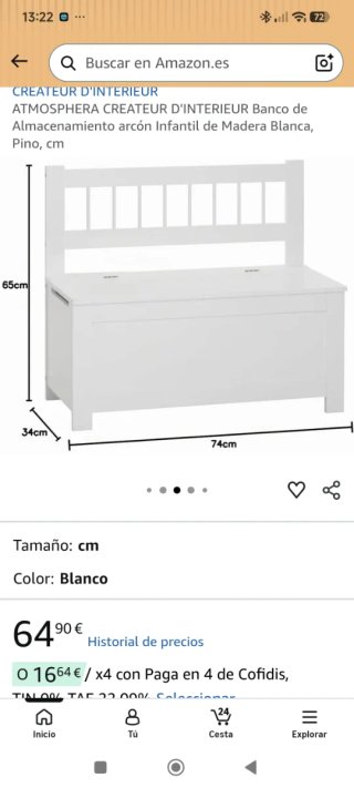 Banco Almacenaje Infantil Madera Blanca nuevo