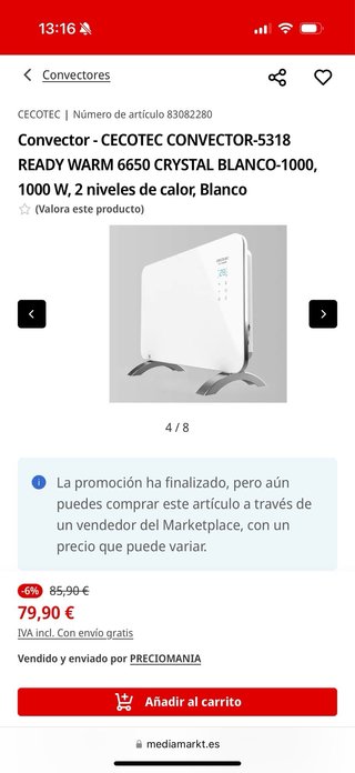 Cecotec Calefactor Radiante WiFi 2000W