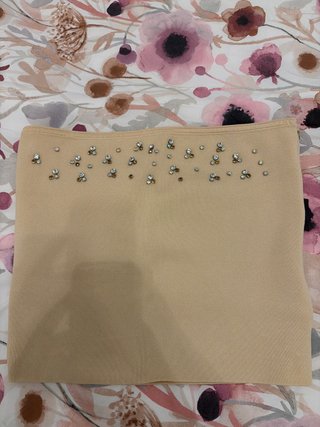 Top Zara Beige Talla XL con Pedrería