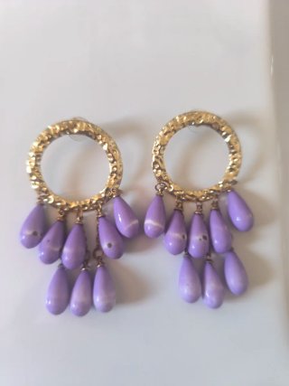 Pendientes flamenca lágrima dorados morados