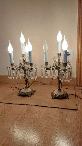 Lámparas Candelabro Antiguas de Bronce y Cristal