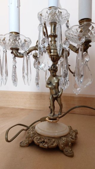 Lámparas Candelabro Antiguas de Bronce y Cristal