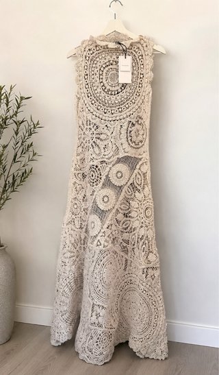 Vestido Zara Crochet Largo Blanco Talla L