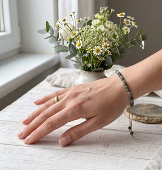 Pulsera de Ágata Musgo natural verde ajustable