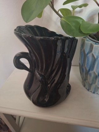 Jarrón grande negro de cerámica, vintage