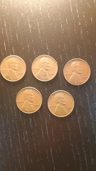 Lote 5 Monedas 1 Centavo USA 1952