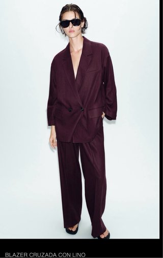 Blazer cruzado de lino beige Zara