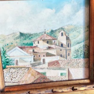 Pintura antigua firmada con marco grueso de epoca