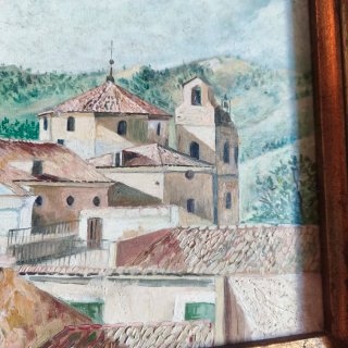 Pintura antigua firmada con marco grueso de epoca