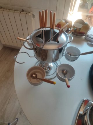 Set Fondue Acero Inoxidable y Madera