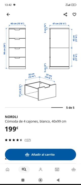 Cajonera Nordli 122x40 Blanca Ikea