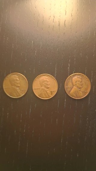 Tres monedas 1 centavo USA/EE.UU.