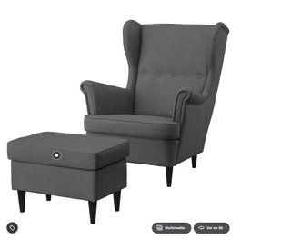 Sillón orejero y reposapiés STRANDMON gris
