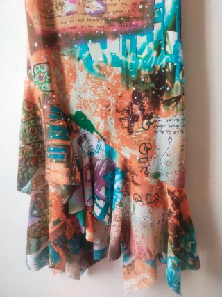 Vestido malla patchwork asimétrico vintage 90s Y2K