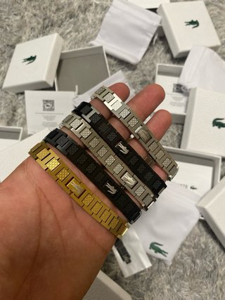 Pulseras Lacoste Set Negro Dorado Plateado
