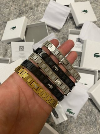 Pulseras Lacoste Set Negro Dorado Plateado