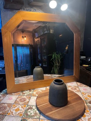 Espelho Vintage Moldura Madeira Dourada Octogonal