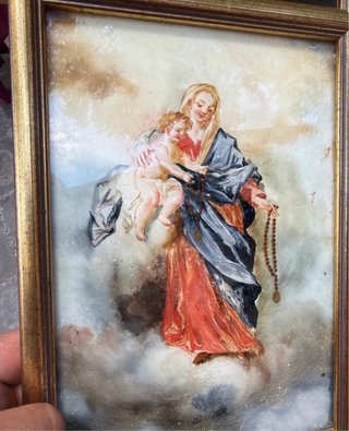 Pintura antigua Virgen cristal