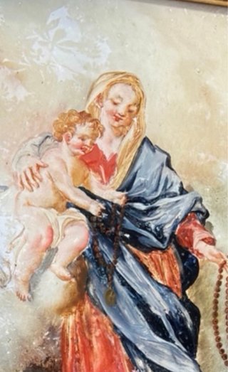 Pintura antigua Virgen cristal