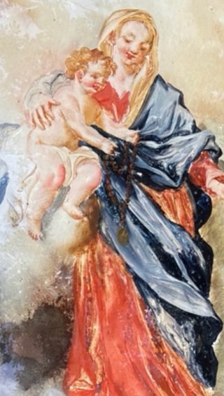 Pintura antigua Virgen cristal