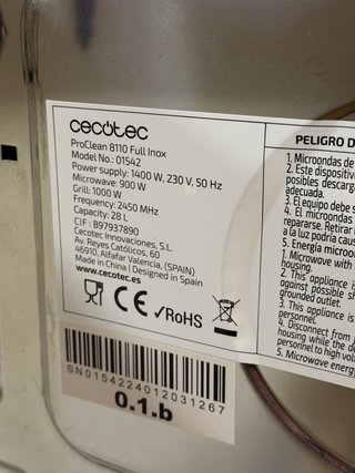 Microondas Cecotec Proclean 8110 Full Inox