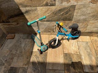 Bicicleta sin pedales y patinete infantil