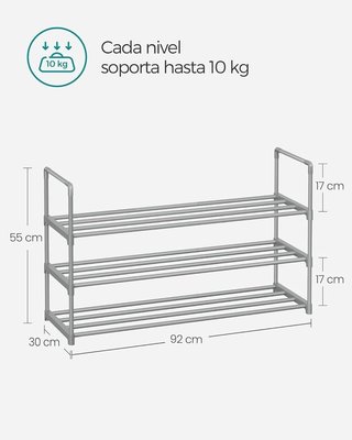 Zapatero Metal 3 Niveles 12–15 Pares Gris SONGMICS LSA303G02