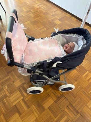 Carrito de muñecas rosa con estrellas lavable desp
