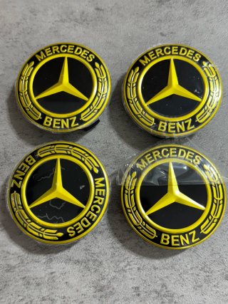 Tapa Bujes Clasico Oro/Negro 75mm Mercedes Benz