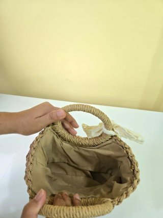Bolso Elegante Rafia con Lazo Blanco