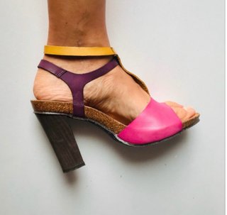 Sandalias Donna Cork Piel Tacon Tricolor T41