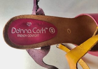 Sandalias Donna Cork Piel Tacon Tricolor T41