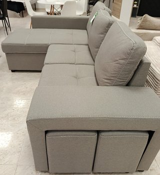 Sofá Cama Gris 250cm + 2 Puffs