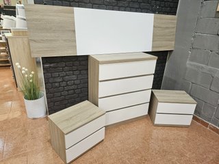 Cabecero matrimonial, cómoda y 2 mesitas