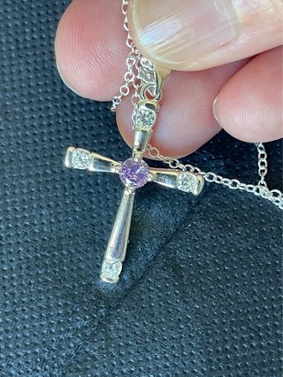 Colgante Cruz Plata 925 Lila y Circonitas