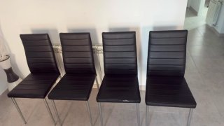 Mesa de comedor cristal negro y patas metal