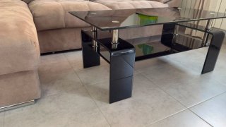Mesa de comedor cristal negro y patas metal