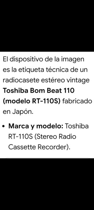 Radiocasete Toshiba BomBeat 110 Vintage Años 80